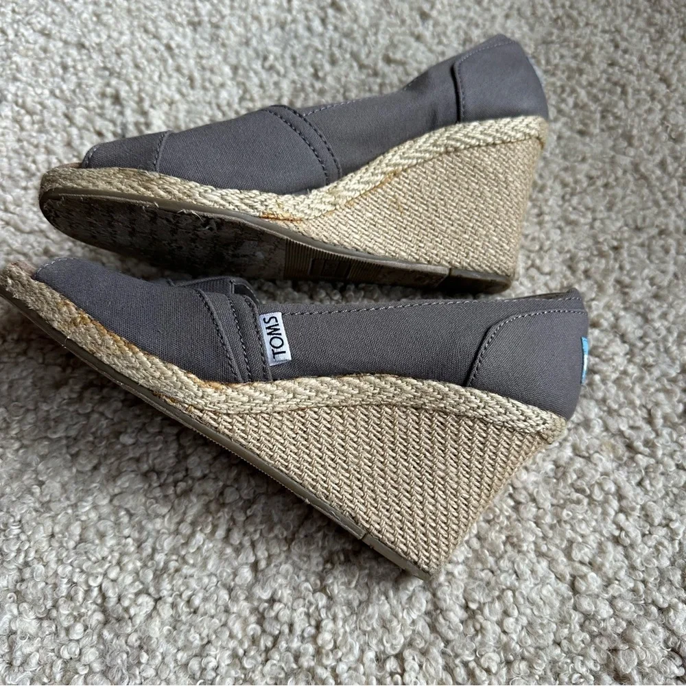 Toms Gray Espadrille Peep Toe Wedge Shoes
